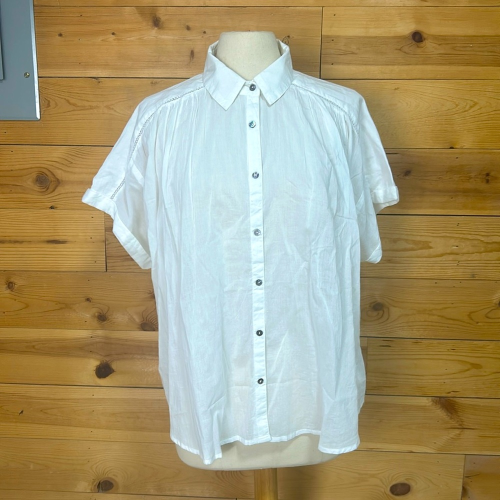 EUC Sundance catalog brand white cotton tissue blouse top boho cottgecore Large